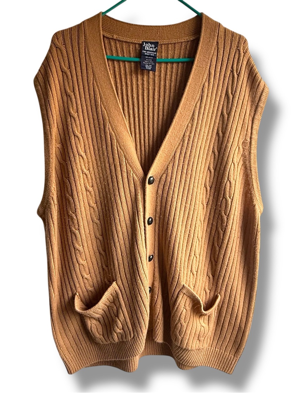 John Blair Men's Tan Cable-Knit Button Front Grandpa Vest Sz 3X